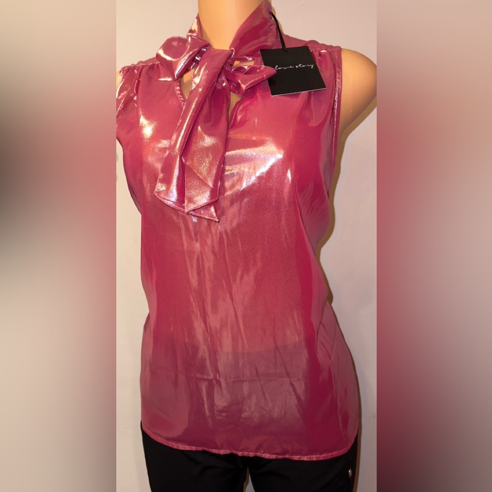 SOLD NWT WOMEN’S BLOUSE METALLIC PINK SLEEVELESS SIZE XL - Picture 3 of 9